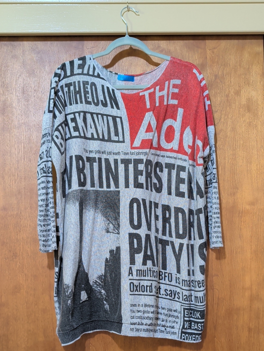 Ella Red & Gray Newsprint Scoop-Neck Tunic Sweater